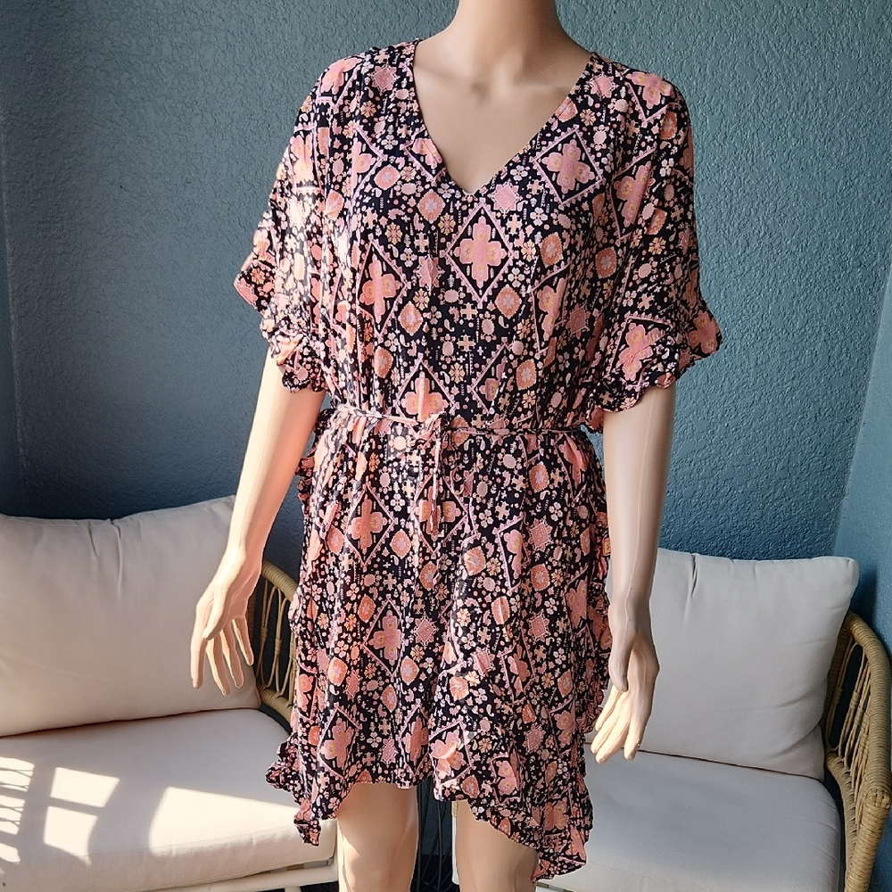 Pink and Black Patterned Women's Swim Cover Up